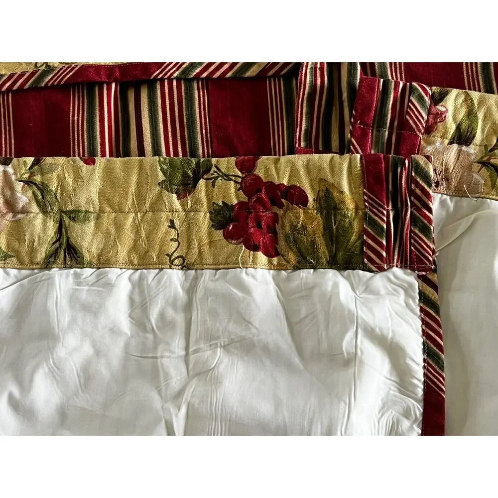 Window Treatments Custom 8 Pc Valance Tier Curtains Gold Red Green Grapes Stripe